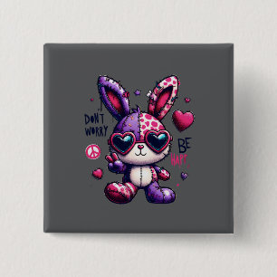 Colourful Bunny with Peace Symbol Design  15 Cm Square Badge