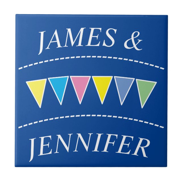 Colourful Bunting And Names Ceramic Tile (Front)