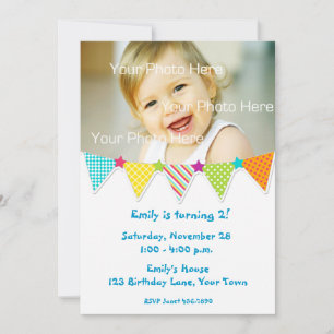 Colourful Bunting Flags Birthday Photo Invitation