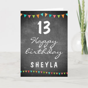 Colourful Bunting Flags Chalkboard Kids Birthday Card