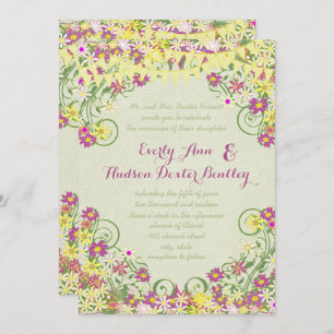 Colourful Bunting Pennant Swirly Floral Wedding Invitation