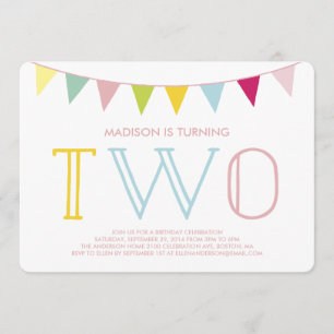 Colourful Bunting Second Birthday Invitation