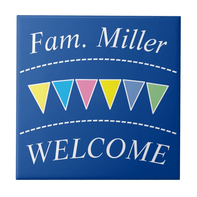 Colourful Bunting Welcome Ceramic Tile (Front)