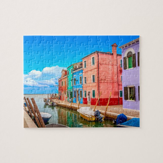 Colourful Burano Houses With Boats Venice Italy Jigsaw Puzzle (Horizontal)