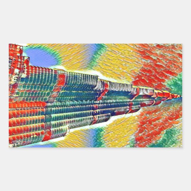 Colourful Burj Khalifa colourful painting Rectangular Sticker (Front)