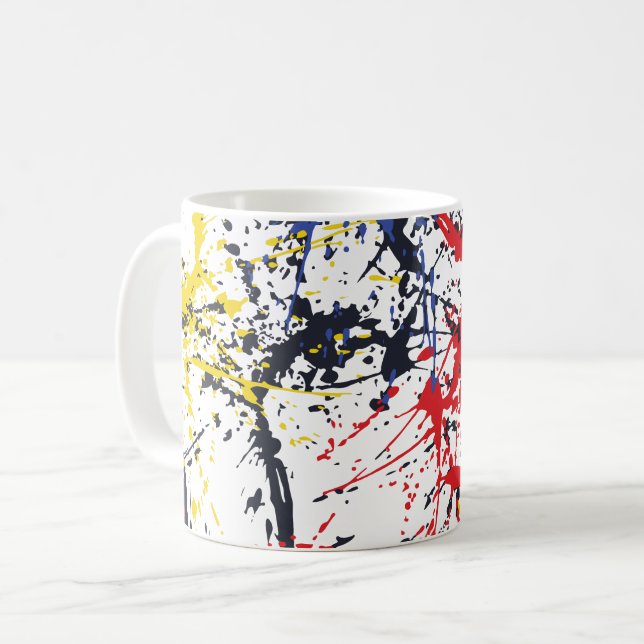 Colourful Burst: A Play of Random Splashes Coffee Mug (Front Left)