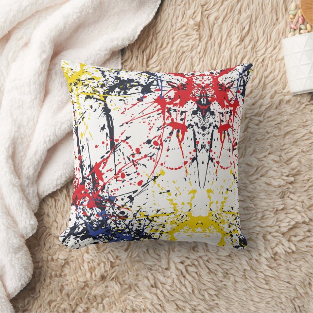 Colourful Burst: A Play of Random Splashes Cushion (Blanket)