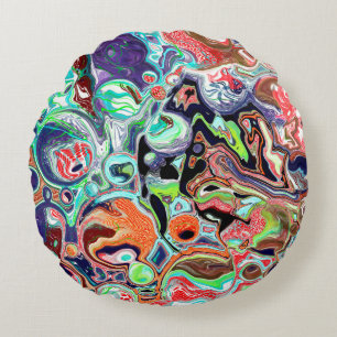 Colourful Burst of Fluid Art   Round Cushion