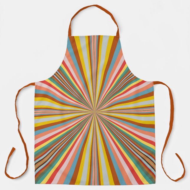 Colourful Burst Of Retro Stripes  Apron (Front)