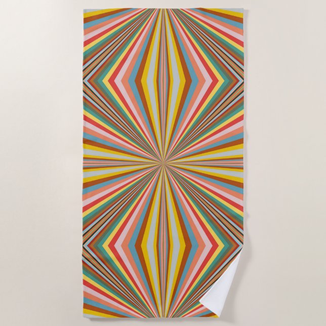 Colourful Burst Of Retro Stripes  Beach Towel (Front)