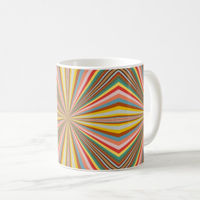 Colourful Burst Of Retro Stripes  Coffee Mug (Front Right)