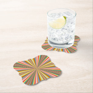 Colourful Burst Of Retro Stripes  Paper Coaster