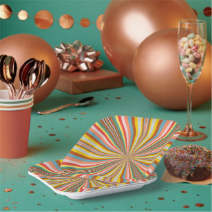 Colourful Burst Of Retro Stripes Paper Plate