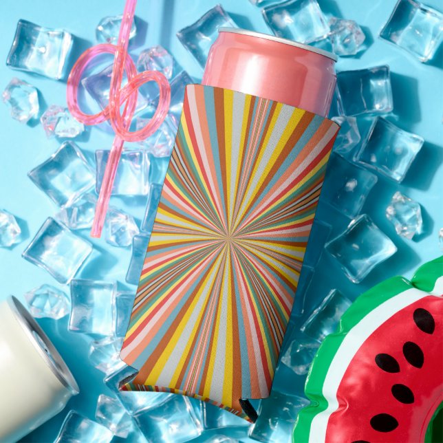 Colourful Burst Of Retro Stripes  Seltzer Can Cooler (In Situ Summer)