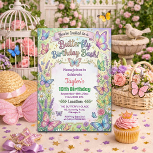 Colourful Butterflies 13th Birthday Bash Invitatio Invitation