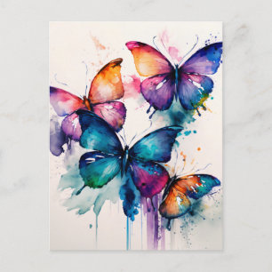 Colourful Butterflies Abstract Watercolor Postcard