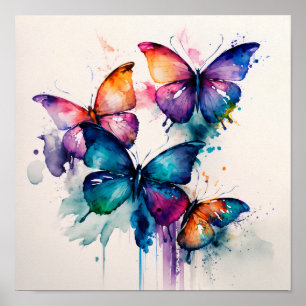 Colourful Butterflies Abstract Watercolor Poster
