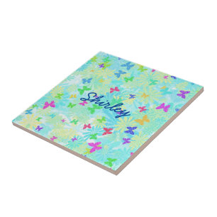Colourful Butterflies and Daisies by Shirley Taylo Ceramic Tile