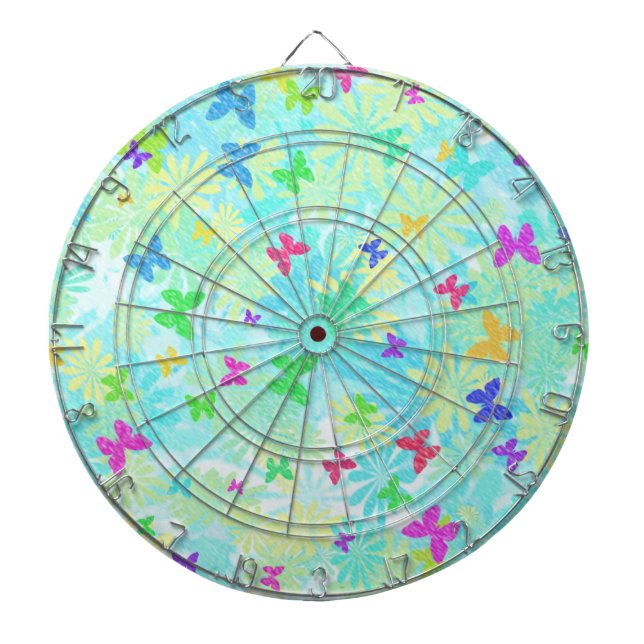 Colourful Butterflies and Daisies by Shirley Taylo Dartboard (Front)
