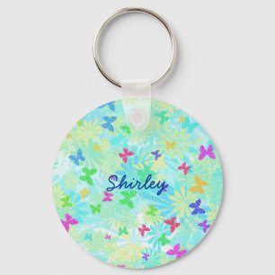 Colourful Butterflies and Daisies by Shirley Taylo Key Ring