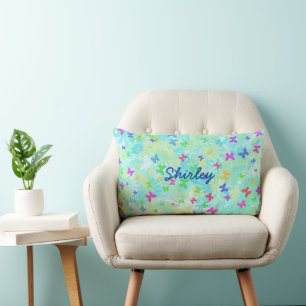 Colourful Butterflies and Daisies by Shirley Taylo Lumbar Cushion