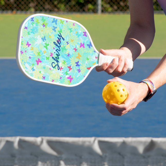 Colourful Butterflies and Daisies by Shirley Taylo Pickleball Paddle (Insitu)