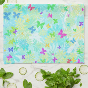 Colourful Butterflies and Daisies by Shirley Taylo Tea Towel