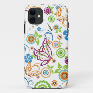 Colourful Butterflies And Flowers Pattern iPhone 11 Case