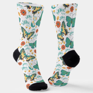 Colourful butterflies and flowers pattern socks