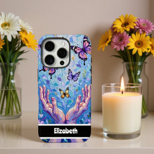 Colourful Butterflies and Hands Painted on Artisti iPhone 16 Pro Case