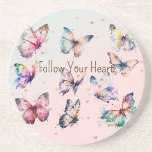 Colourful Butterflies and Hearts Coaster