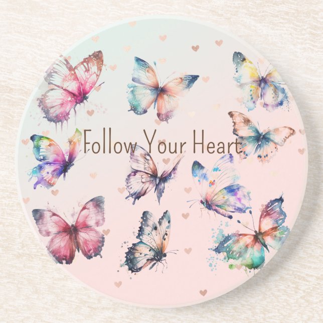 Colourful Butterflies and Hearts Coaster (Front)