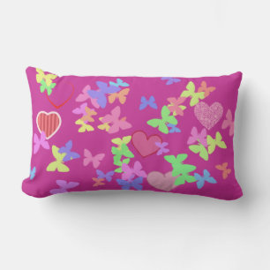 colourful butterflies and loving hearts pink pillo lumbar cushion