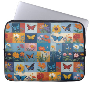 Colourful Butterflies And Wildflowers Patchwork Laptop Sleeve