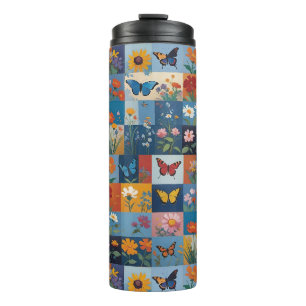 Colourful Butterflies And Wildflowers Patchwork Thermal Tumbler