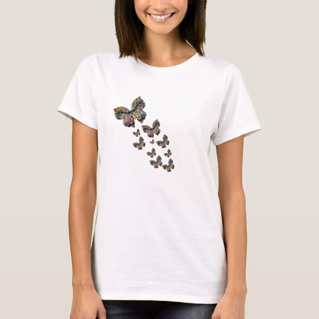 Colourful Butterflies | Artistic Boho Flying TShir T-Shirt (Front)