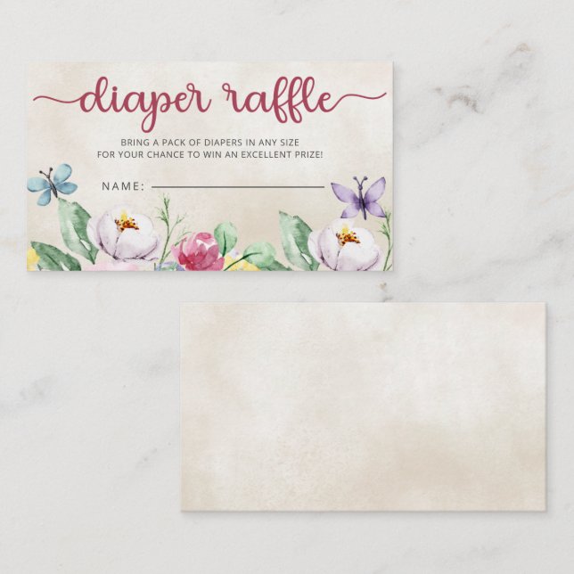 Colourful Butterflies Baby Shower Diaper Raffle Enclosure Card (Front/Back)