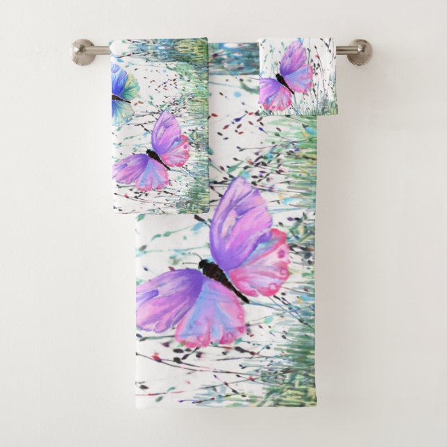 Colourful Butterflies Bath Towel Set (Insitu)