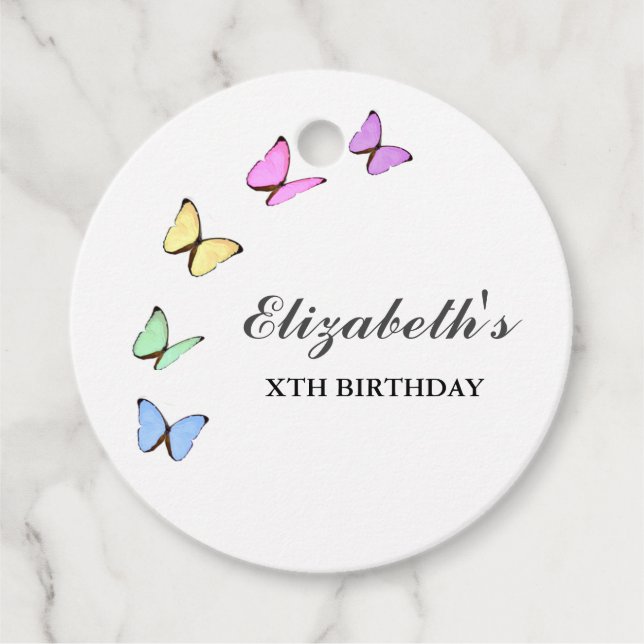 Colourful Butterflies Birthday Favour Tags (Front)
