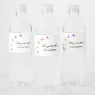 Colourful Butterflies Birthday Water Bottle Label