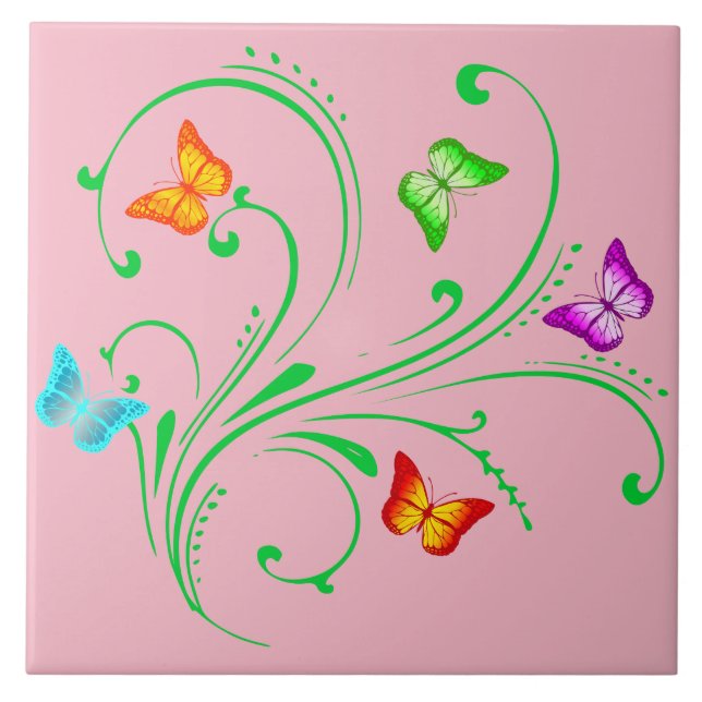 Colourful butterflies ceramic tile (Front)