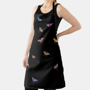 Colourful Butterflies Cute and Girly Black Cheerfu Apron