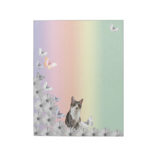 Colourful Butterflies, Daisies, and Tito the Cat Notepad