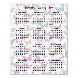 Colourful Butterflies Design 2025 Calendar Poster