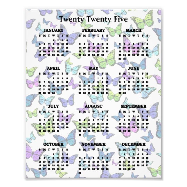 Colourful Butterflies Design 2025 Calendar Poster (Front)