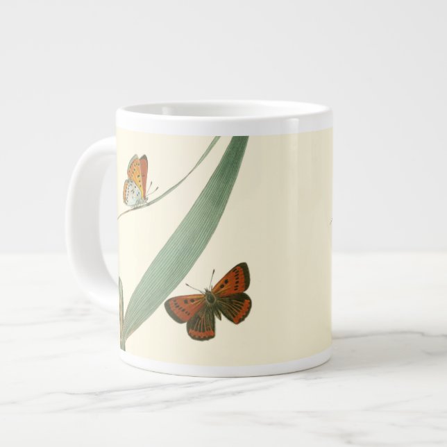 Colourful Butterflies Fluttering Around a Leaf Large Coffee Mug (Front Left)