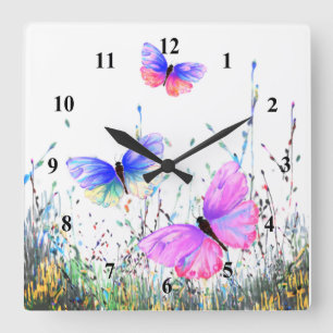 Colourful Butterflies Flying in Nature - Spring Jo Square Wall Clock