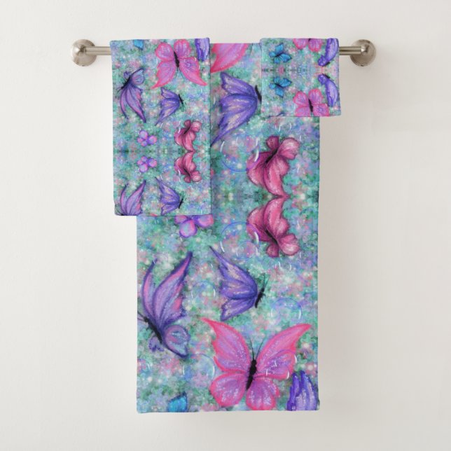 Colourful Butterflies Flying - Joy - Bath Towel Set (Insitu)
