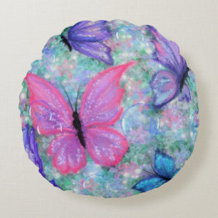 Colourful Butterflies Flying - Joy - Round Cushion