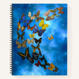 Colourful Butterflies Flying over Blue Clouds Notebook